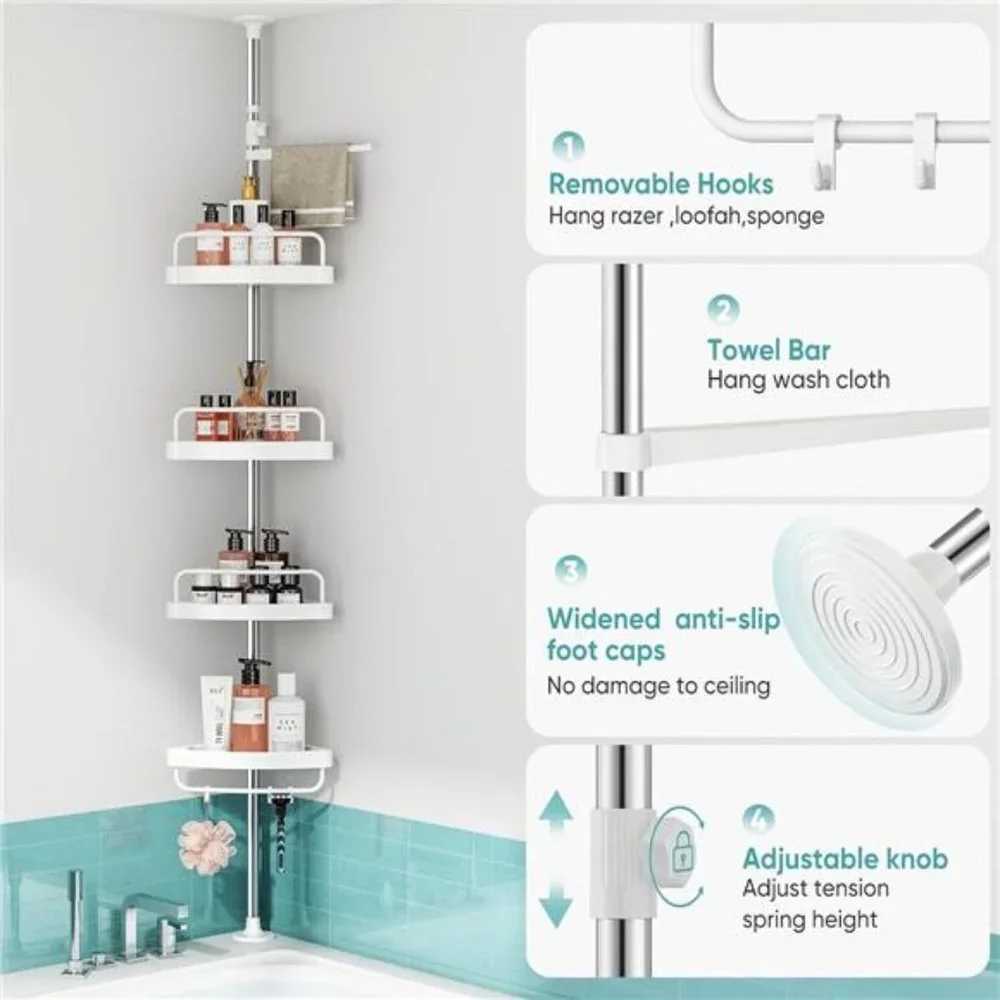 Corner Shower Caddy Tension Pole: Rustproof Shower Organizer